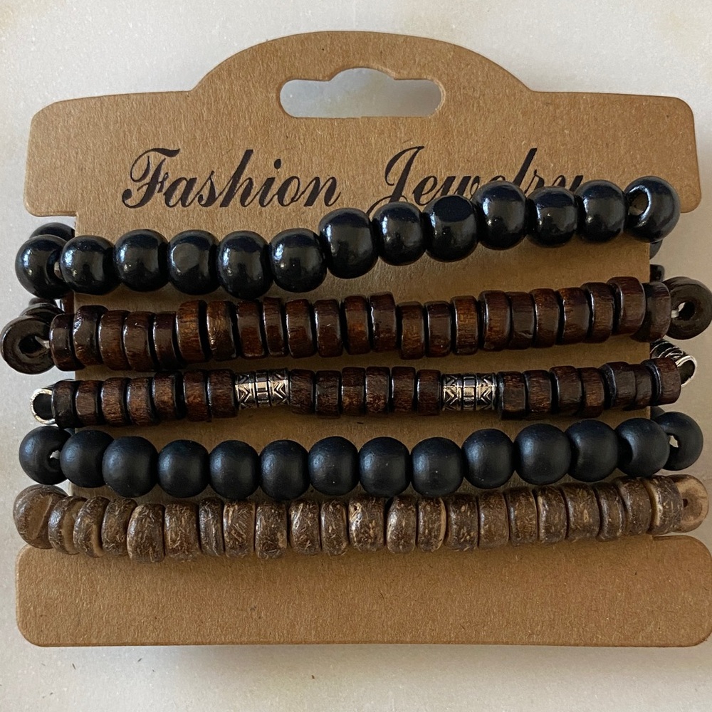 NET Fashion Jewelry Black and Brown Beaded Bracelet Set